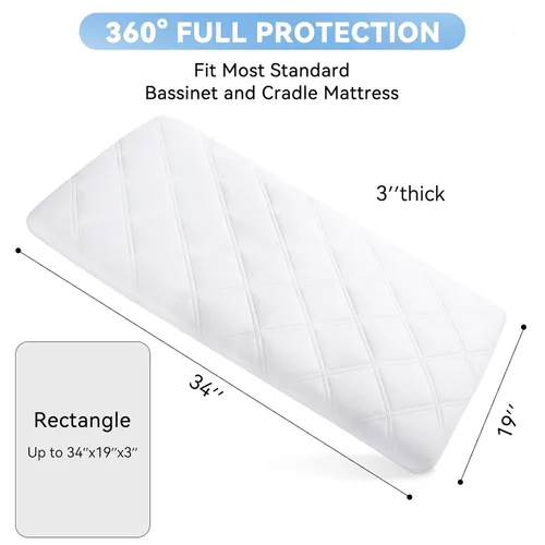 Vista 5 de Yoofoss Funda Impermeable para Colchón de Moisés Paquete de 2 Se Ajusta a Colchón de Moisés Rectangular, Protector de Colchón de Moisés para Bebé
