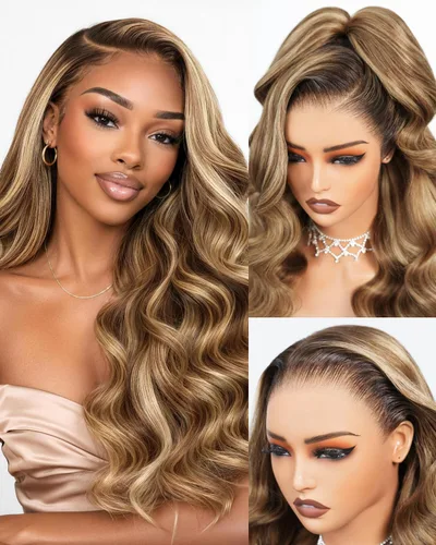 Vista 10 de Arabella 20/Rubio Ceniza Ombre Pelucas de encaje frontal 5x6 de cabello humano, listas para usar, sin pegamento, pelucas de cabello humano