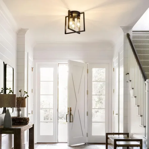 Vista 5 de Lámpara de techo negra de 3 luces, accesorios de iluminación industriales de cocina estilo granja para pasillo, recámara, baño, entrada