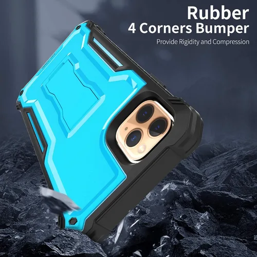 Vista 5 de ExoGuard Funda para iPhone 11 Pro Max, funda de goma a prueba de golpes de cuerpo completo, protector de pantalla integrado con soporte para iPhone