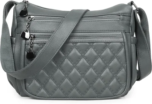 Vista 15 de Bolso cruzado para mujer, bolso de hombro suave de piel sintética, bolso mediano y espacioso, bolso de mano de moda con asa superior