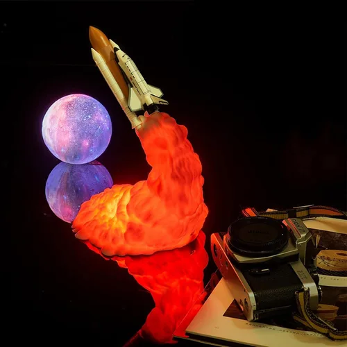 Vista 2 de HGomx - Lámpara de cohete impresa en 3D de 20.8 cm, luz nocturna de transbordador espacial, adecuada para amantes de cohetes como decoración