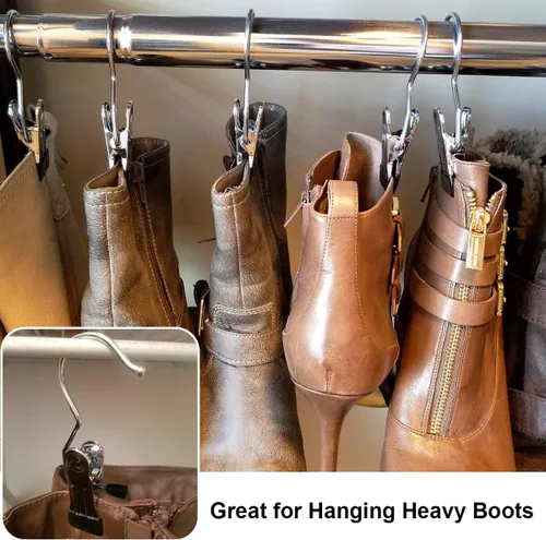 Vista 8 de Coideal Ganchos para colgar botas, 8 ganchos para botas, clips de ropa de acero inoxidable para secar calcetines (negro)