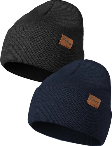 Vista 13 de Gorro de punto para hombre y mujer, gorro de invierno de punto, gorro de calavera, gorro de nieve a rayas, gorro térmico con puños 2p-negro+verde
