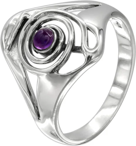 Vista 2 de Moonlight Mysteries Anillo de reiki de plata de ley con símbolo de poder de Cho Ku Rei con piedra preciosa de amatista (talla 4-15)