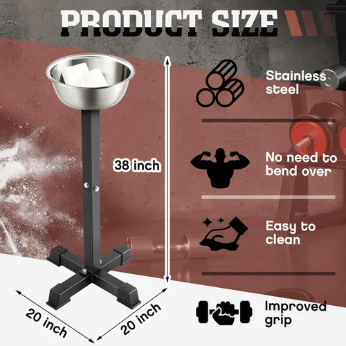 Vista 3 de Gisafai Soporte de tiza portátil de acero inoxidable de 20 x 20 x 38 pulgadas con cuenco de 23 x 7 pulgadas para gimnasia, levantamiento de pesas