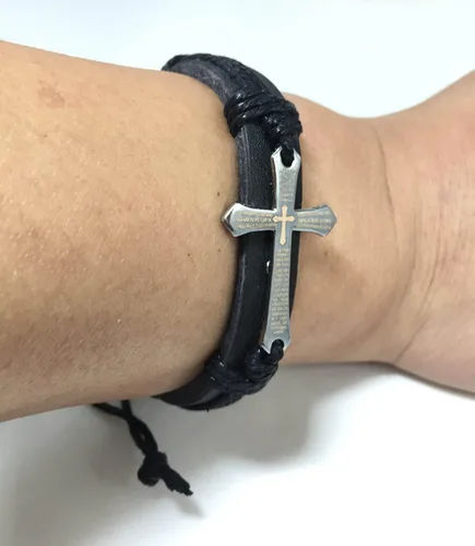 Vista 2 de Fixture pantallas Lords Prayer Piel Auténtica joyería de cruz cristiana pulsera de jóvenes y mujeres 1328113281