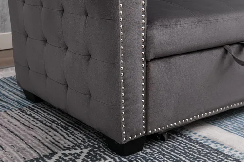 Vista 8 de Sofá cama modular reversible de 77 pulgadas, en forma de L, 2 asientos, con almacenamiento, tela de terciopelo con sensación de piel, color gris