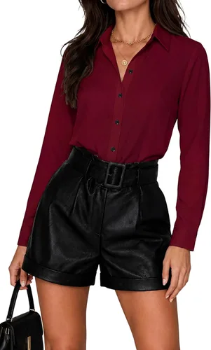 Vista 11 de Blusas de negocios para mujer, de manga larga, sin arrugas, con botones, ajuste clásico, cuello para el trabajo y la oficina