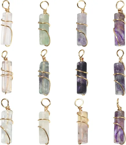 Vista 25 de Ipotkitt 100 dijes de chakras de piedra teñida de dolomita natural de colores mixtos para hacer joyas, collares, aretes