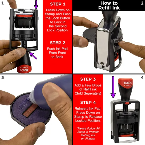 Vista 7 de MaxMark - Sello profesional de 12 horas y fecha autoentintado de alta resistencia con tinta negra de mensaje de texto personalizado