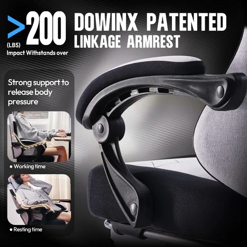 Vista 6 de Dowinx Silla de tela para videojuegos, silla ergonómica para computadora con reposapiés y cojín de resorte de bolsillo, silla de videojuegos de Gris