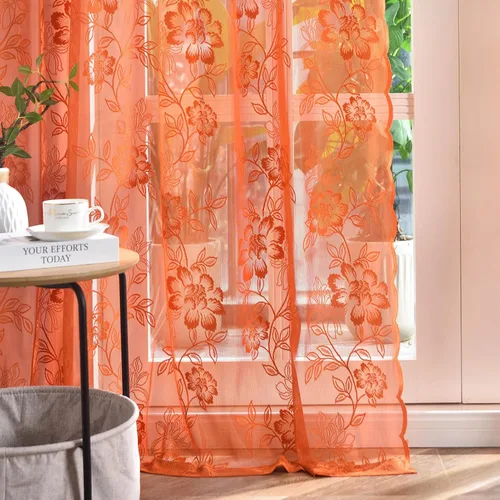Vista 10 de FINECITY Cortinas de Encaje Blanco de 63 Pulgadas de Largo, Cortinas de Encaje Transparente con Bordado Floral de Hojas Estilo Rústico Campestre