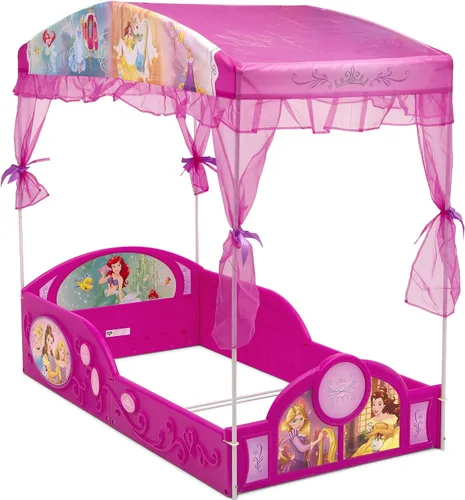Vista 5 de Delta Children - Cama de princesas Disney de plástico para dormir y jugar para niños pequeños con dosel, rosa