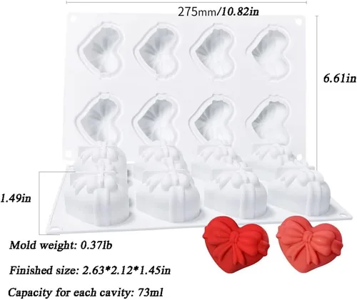 Vista 2 de Ovatt Molde de silicona 3D con forma de corazón y lazo, molde de chocolate, molde de vela, molde de jabón, herramientas de decoración de pasteles