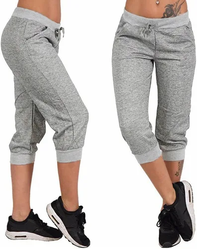Vista 3 de YUHGODO Pantalones capri de rizo para mujer, pantalones deportivos recortados, casuales, para yoga, correr, descansar, pantalones deportivos