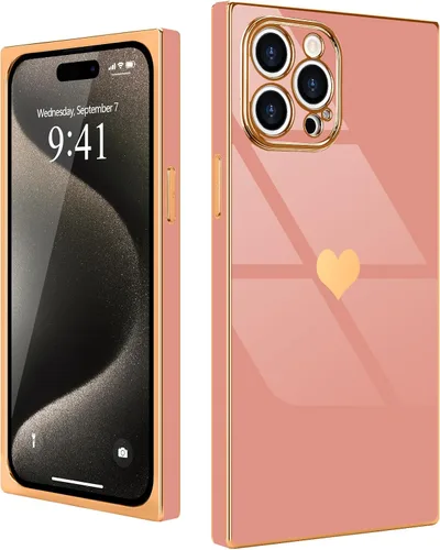 Vista 23 de Compatible con iPhone 12 Funda Rectangular Bonita Chapado Dorado Lujo Corazón de Amor Funda de Teléfono para Mujeres Niñas A Prueba de Golpes