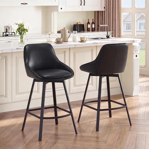 Vista 23 de Flouki Taburetes de bar con altura de mostrador, juego de 3 taburetes de bar giratorios negros para isla de cocina, taburetes de mostrador modernos
