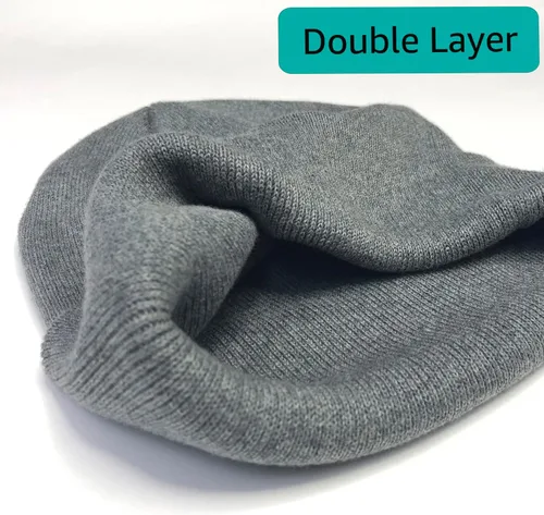 Vista 6 de Gorro de punto 100% de algodón para mujeres y hombres, gorro de invierno holgado con puños para mujer, gorro de esquí cálido