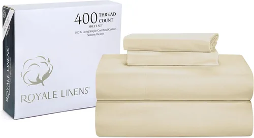 Vista 24 de ROYALE LINENS Juego de sábanas de 300 hilos 100% algodón peinado de fibras largas, 4 piezas, 1 sábana bajera, 1 encimera y 2 fundas de almohada