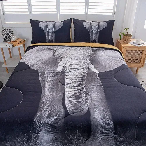 Vista 3 de MUSOLEI Juego de edredón 3D de elefante Juego de edredón de elefante negro Juego de ropa de cama Queen Juego de edredón de diseño personalizado
