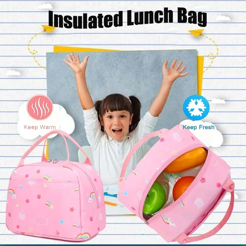 Vista 7 de Mochila de escuela primaria para niñas con lonchera, mochila de regreso a clases