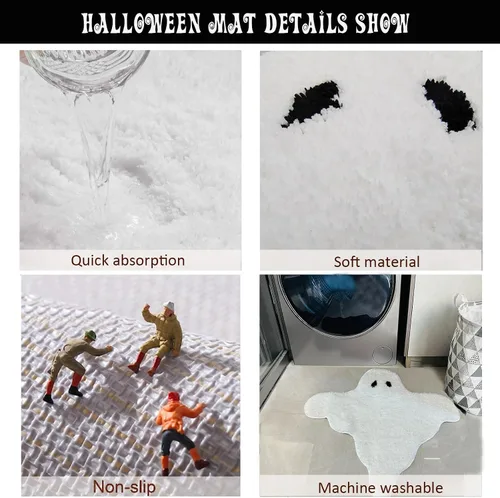 Vista 9 de YRXRUS Tapetes de baño de fantasmas de Halloween, ultra suaves, lavables a máquina, color blanco, para decoración de habitación de Halloween, 20 x