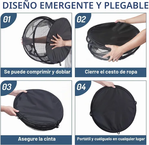 Vista 6 de Cesta de lavandería emergente de malla Seiritex 115L, cesta de lavandería plegable de gran capacidad extra, cesta de almacenamiento de ropa plegable