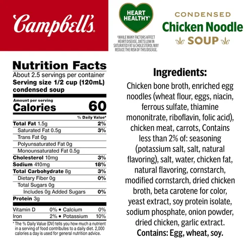 Vista 2 de Sopa condensada de fideos con pollo saludable para el corazón Campbell's, lata de 10.75 oz