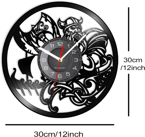 Vista 6 de Reloj de pared de vinilo LED vikingo de 12 pulgadas con 7 colores cambiantes, cuarzo silencioso sin tictac, arte de pared vikingo para hombre