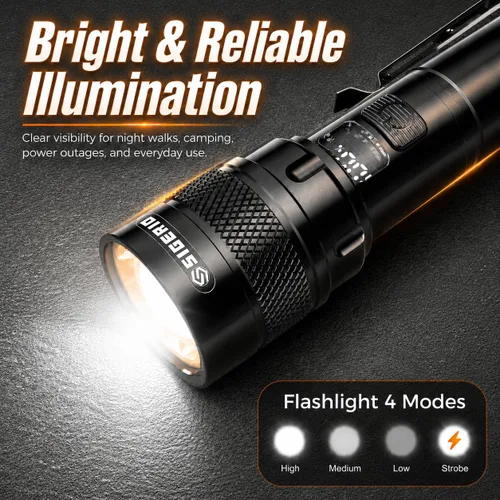 Vista 4 de Rechargeable Flashlight High Lumens, Super Bright LED Flash Light with 4 Lighting Modes, LCD Power Display, IP54 USB-C Handheld linternas with Metal