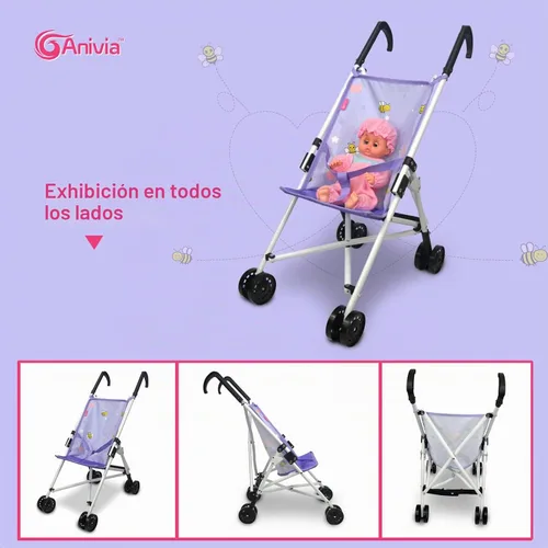 Vista 4 de Anivia Colección de Cochecitos de Juguete Cochecito de Muñecas Accesorios de Muñeca para Niños Pequeños 1-3 Diseño de Corazón Regalos para Niños