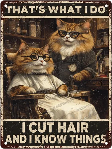 Vista 24 de Cartel de metal divertido vintage con diseño de gato de cocina con texto en inglés «Cat Never Trust A Skinny Cook», póster de metal para el hogar