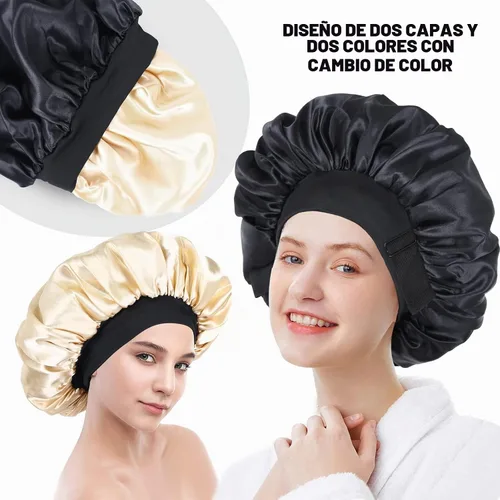 Vista 5 de Gorro de seda para dormir, gorro de satén de doble capa, ajustable, para mujeres negras, gorro de dormir reversible para sombreros de cabello rizado