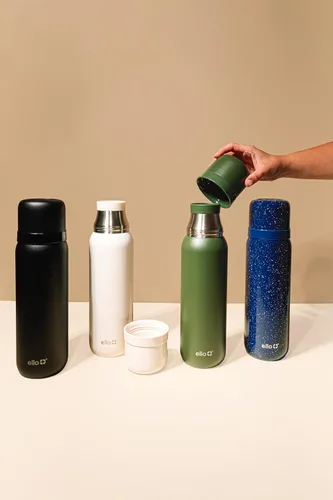 Vista 2 de Ello Therma - Termo aislado de acero inoxidable de 32 onzas para bebidas calientes y frías, con tapa a prueba de fugas y taza integrada, aislamiento