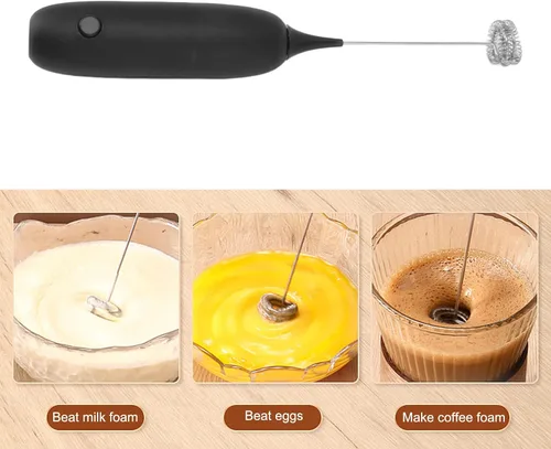 Vista 4 de Espumador de leche de mano, espumador de leche a batería, batidor de huevos para el hogar, para café, café con leche, chocolate caliente, mini Negro