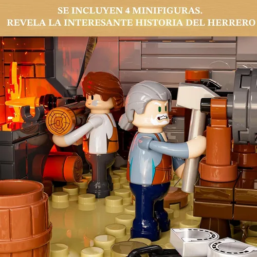 Vista 8 de Lumibricks Wild West Blacksmith Lighting - Juego de ladrillos de construcción, colección Western Forge House 2042 piezas para amantes del oeste