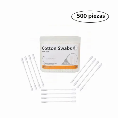 Vista 6 de 500 mini hisopos de algodón con barra de papel, espiral/redondo de algodón, cabeza de algodón pequeña para cuidado personal y limpieza