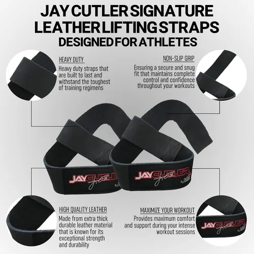 Vista 3 de Schiek Deportes Modelo J1000LLS Jay Cutler Signature Correas de elevación de cuero - Negro