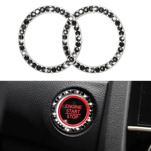 Vista 11 de WINKA 2 piezas brillantes para el botón de arranque del motor de automóvil, tapas de anillo de encendido sin llave, accesorios brillantes