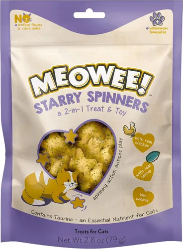 Vista 11 de MEOWEE! Starry Spinners - Golosina para gatos, 1.25 onzas, regalo 2 en 1 y juguete hecho con pollo real, hígado de pollo y hierba gatera, fomenta