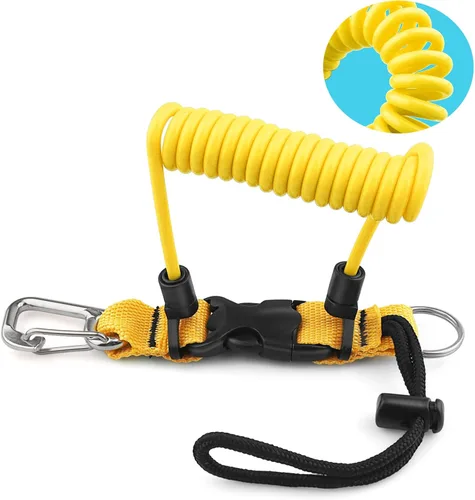 Vista 8 de Buceo bobina Landyard, cordón de acero inoxidable para cámara en espiral con hebilla de metal de liberación rápida