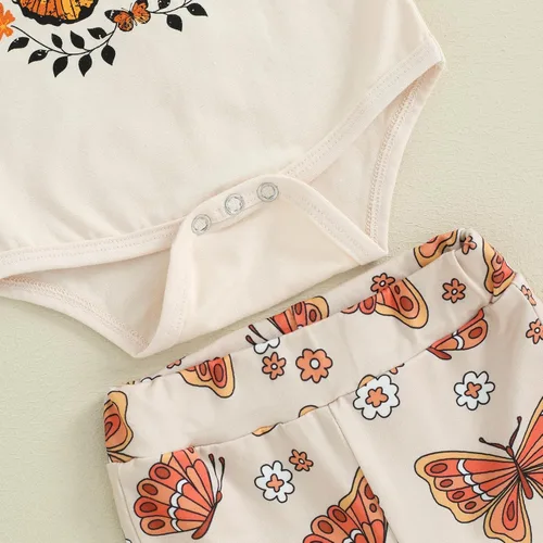 Vista 112 de Sejardin Ropa de verano para bebé y niña, recién nacida, manga corta, con letras, mameluco elástico con diadema