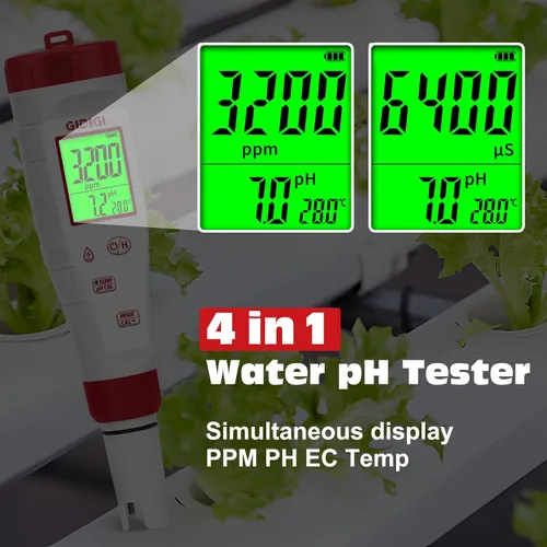 Vista 2 de Probador de pH, medidor de pH digital para agua, nueva versión de medidor TDS para agua potable con pantalla retroiluminada que muestra
