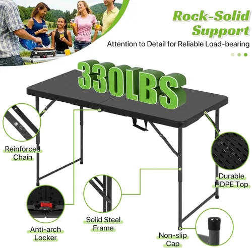 Vista 5 de Mesa Plegable de 4 Pies de Altura Ajustable con Asa Incorporada, Mesa Plegable Portátil de Servicio Pesado de 4 Pies con Patas de Acero