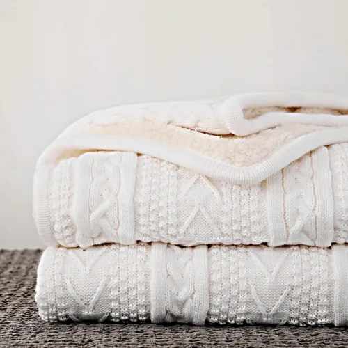 Vista 11 de Longhui bedding - Manta de punto trenzado de acrílico sherpa, gruesa, suave, grande, acogedora, manta de vellón tejida de color rojo vino para sofá