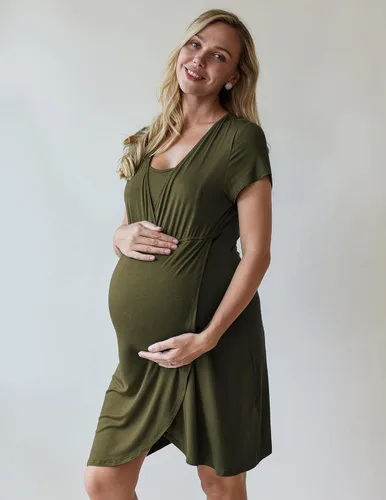 Vista 3 de Ekouaer Camisón de enfermería 3 en 1 camisón de maternidad de manga corta vestido de enfermería para lactancia materna ropa de dormir vestido