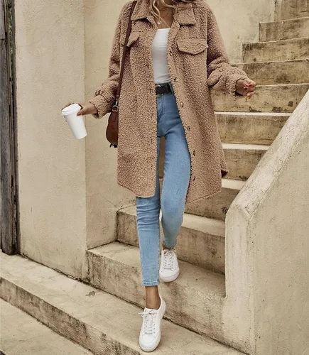 Vista 4 de ONDIAN Jackets for Women Long Sleeve Lapel Button Down Coat Warm Winter Outwear Cardigan Open Front Jacket Oversized Overcoat
