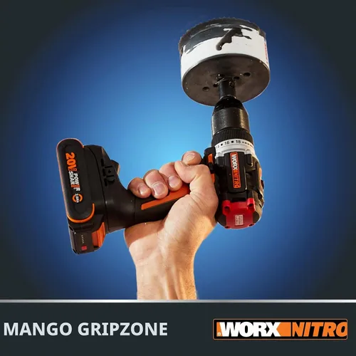 Vista 9 de Worx Nitro - Taladro percutor inalámbrico de 20V de 1/2" con motor sin escobillas, compacto y ligero de solo 6" y 3 libras, compatible con Power