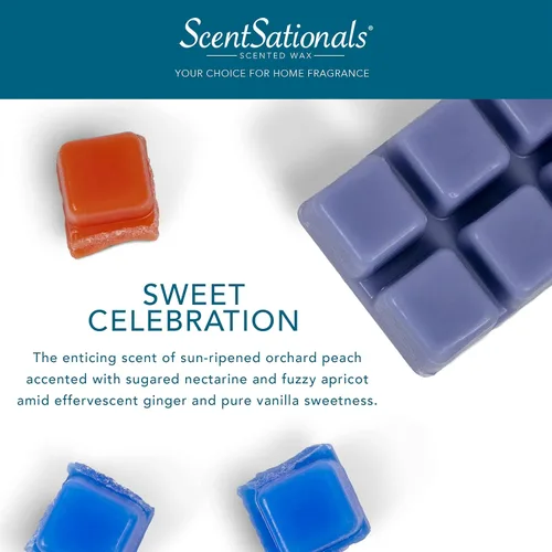 Vista 2 de ScentSationals Celebration Dulce - Cera perfumada para derretir - Melocotón, nectarina y albaricoque, 10 onzas (24 cubos)